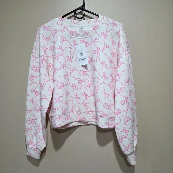 AS Revival Pink Bow Oversized Sweatshirt Cropped Coquette Crewneck NWT M - Picture 2 of 7